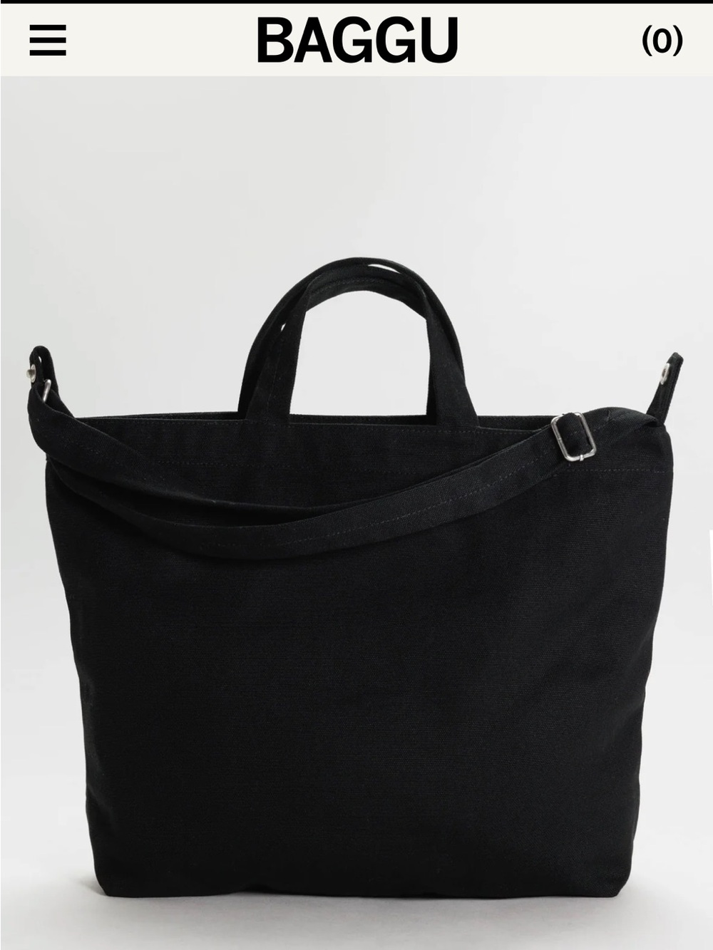 BAGGU Black Canvas Tote with Adjustable Shoulder Strap